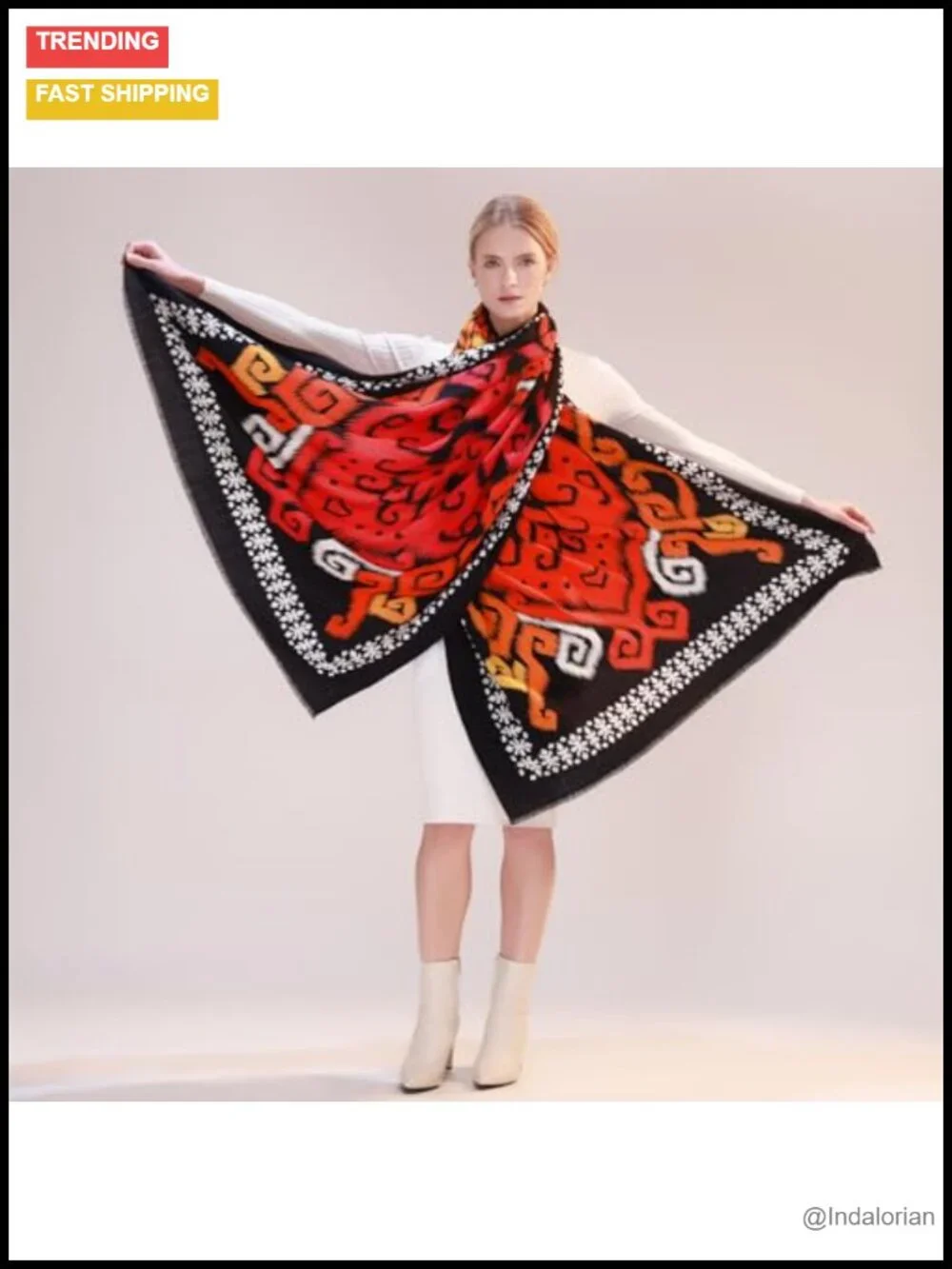 Double-Sided Reversible Floral 100% Merino Wool Pashmina Shawl Wrap Scarf
